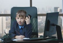 Child,Businessman,With,Suit,And,Tie,Listen,Phone,And,Write