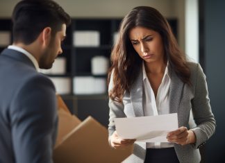 Woman disappointed by a man in the office
