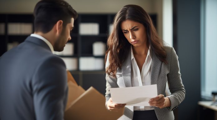 Woman disappointed by a man in the office